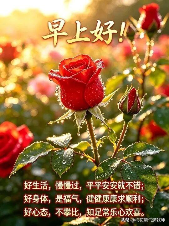 2026/07/30/（农历六月十七）星期四早上好！晨曦中的玫瑰，美好一天的开始