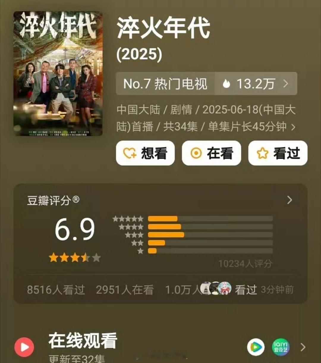 宋祖儿和张新成主演的《淬火年代》db开分了，之前感觉营销宣传还是蛮多的，没想到现