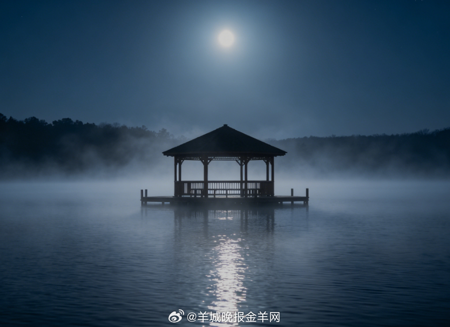 #晚安# 柔和月光铺满湖心小亭，湖面浮着一层浅浅银雾，四周寂静无声。独坐亭中听水