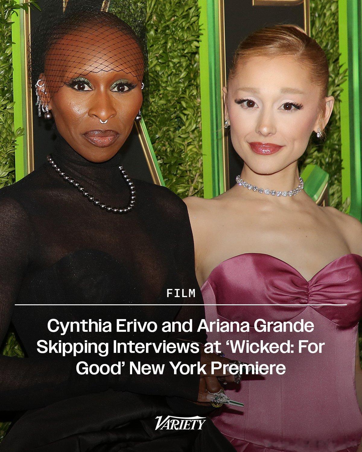 「综艺」报道，辛西娅嗓子感觉到不适，不会出现在《魔法坏女巫2》纽约首映礼的采访环