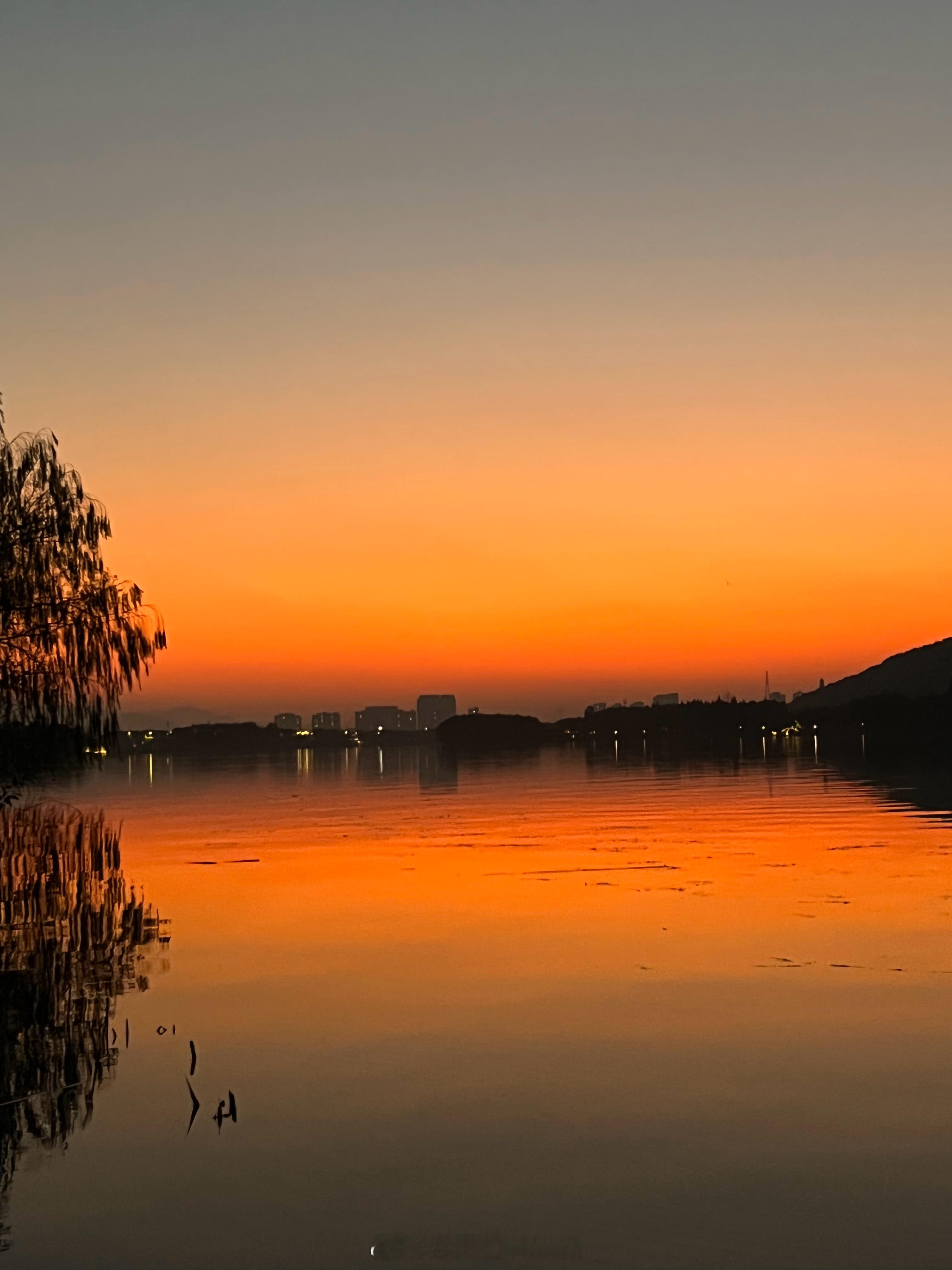 和大家分享下杭州湘湖的落日🌇今天太阳真的太好了枫叶微红落日跟西湖好像好像一个人