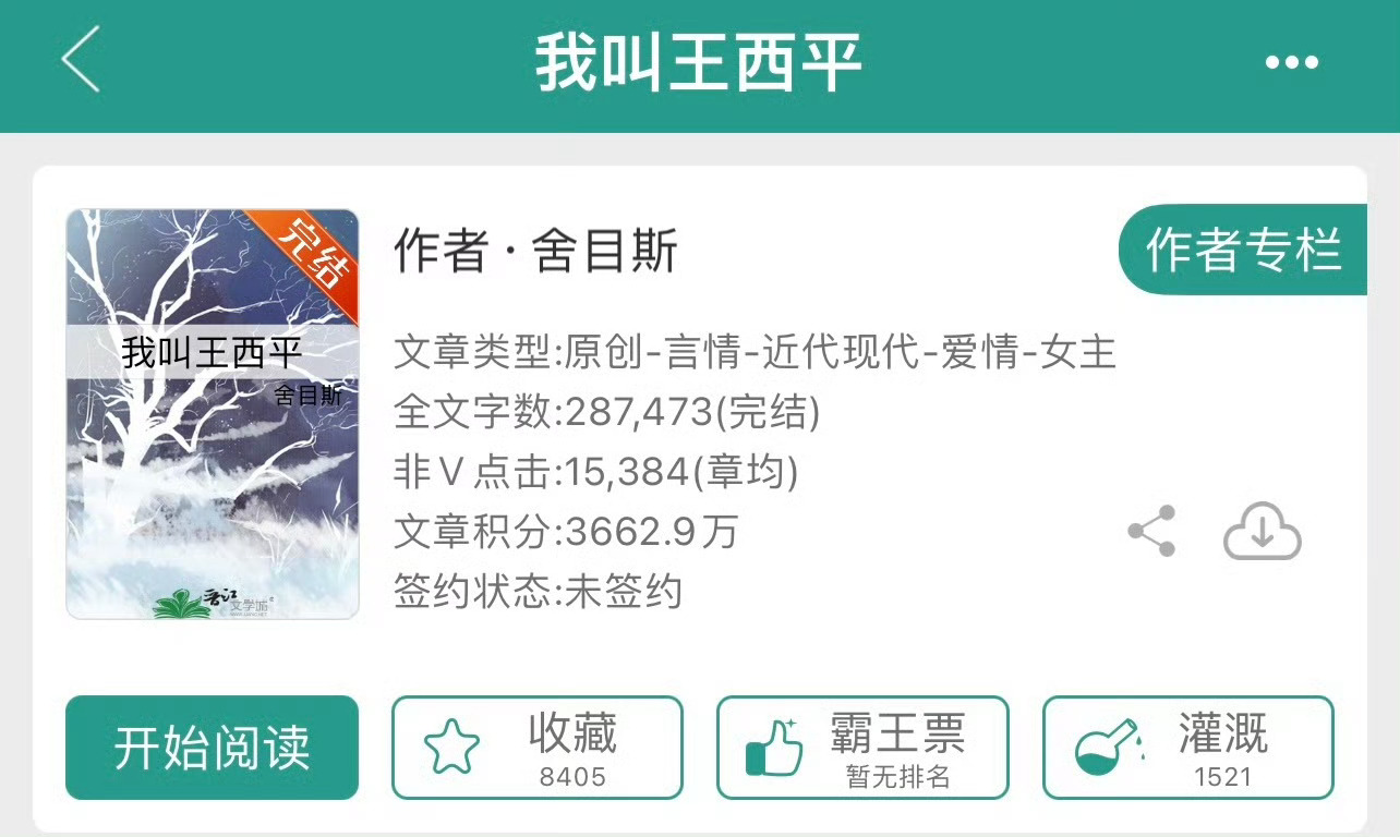 小说推荐：《我叫王西平》 作者:舍目斯简评：不婚主义民宿老板vs闷葫芦退役军人，