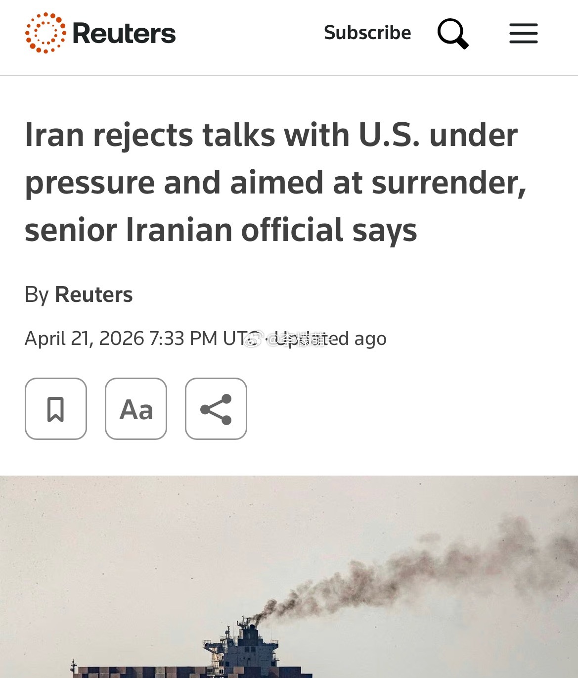 伊朗拒绝在施压条件下与美国谈判一位伊朗高级官员告诉路透社，德黑兰可以参加在巴基斯