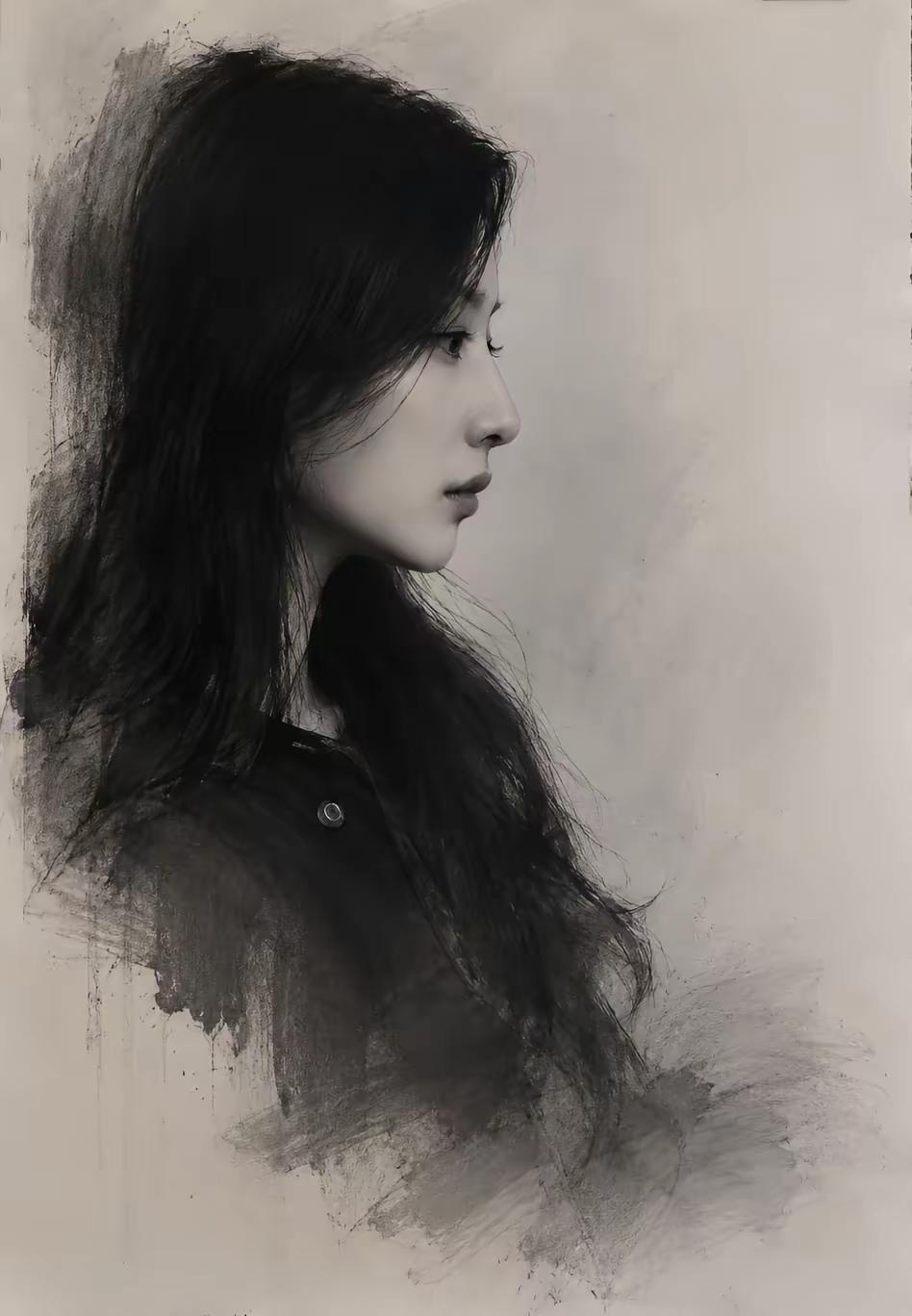 Kim Ji-won.碳笔 索斯绘制 头像素描 没功底的美术生