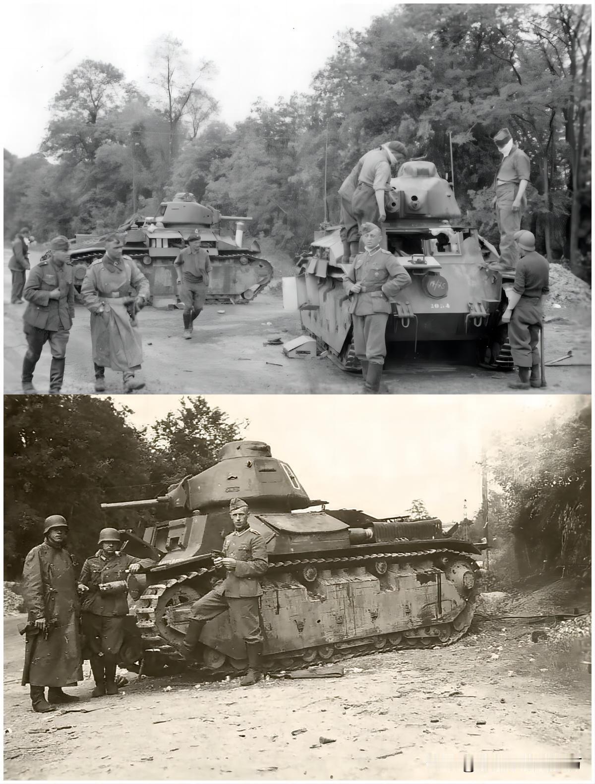 1940年，被俘的法国坦克乘员从被毁的坦克中抬出死去战友的尸体，随后在纳粹国防军