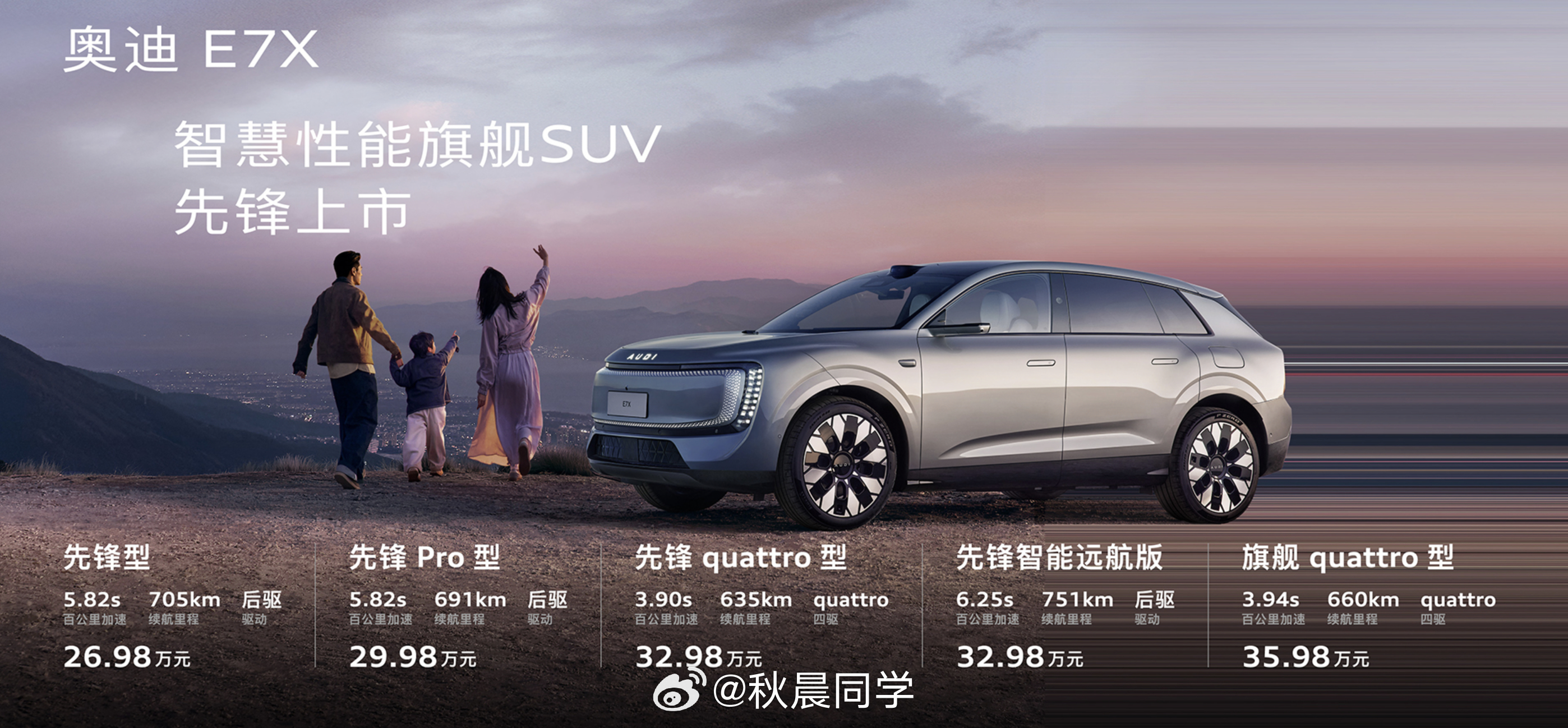 奥迪E7X正式上市，26.98-35.98万元车长超5米中大型纯电SUV，900