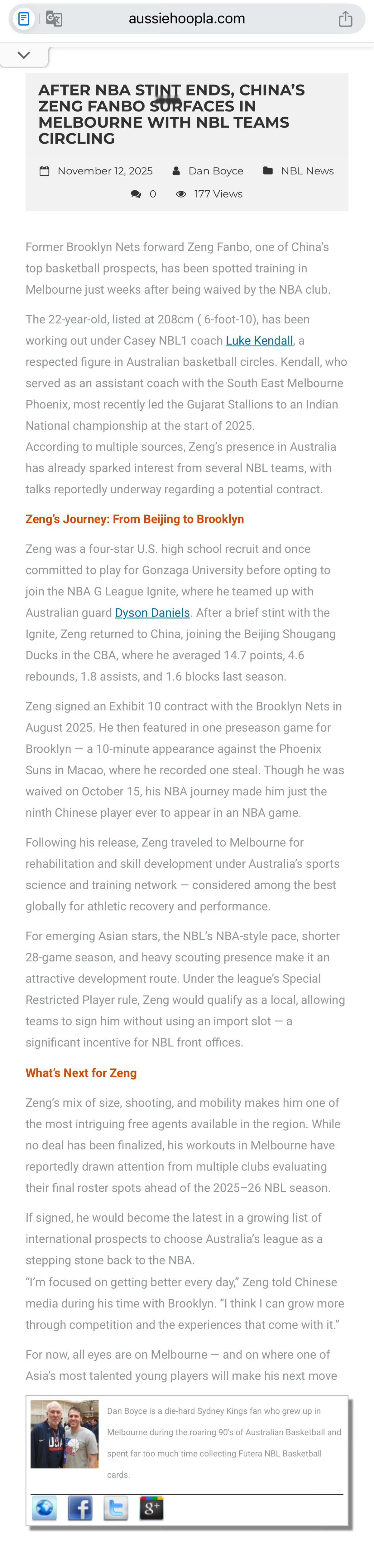 今日澳洲媒体报道NBL多个球队有意签下曾凡博，探长也通过多个渠道了解了下小曾的近