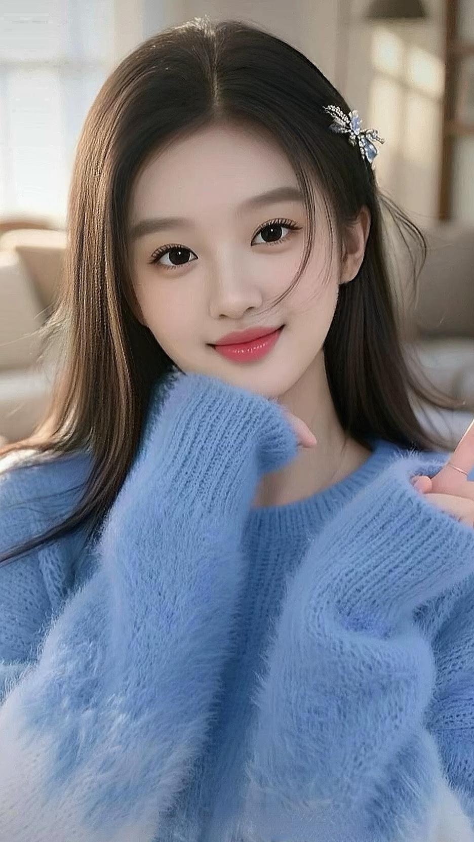 冬日暖阳下，温柔少女笑靥如花🌞💖