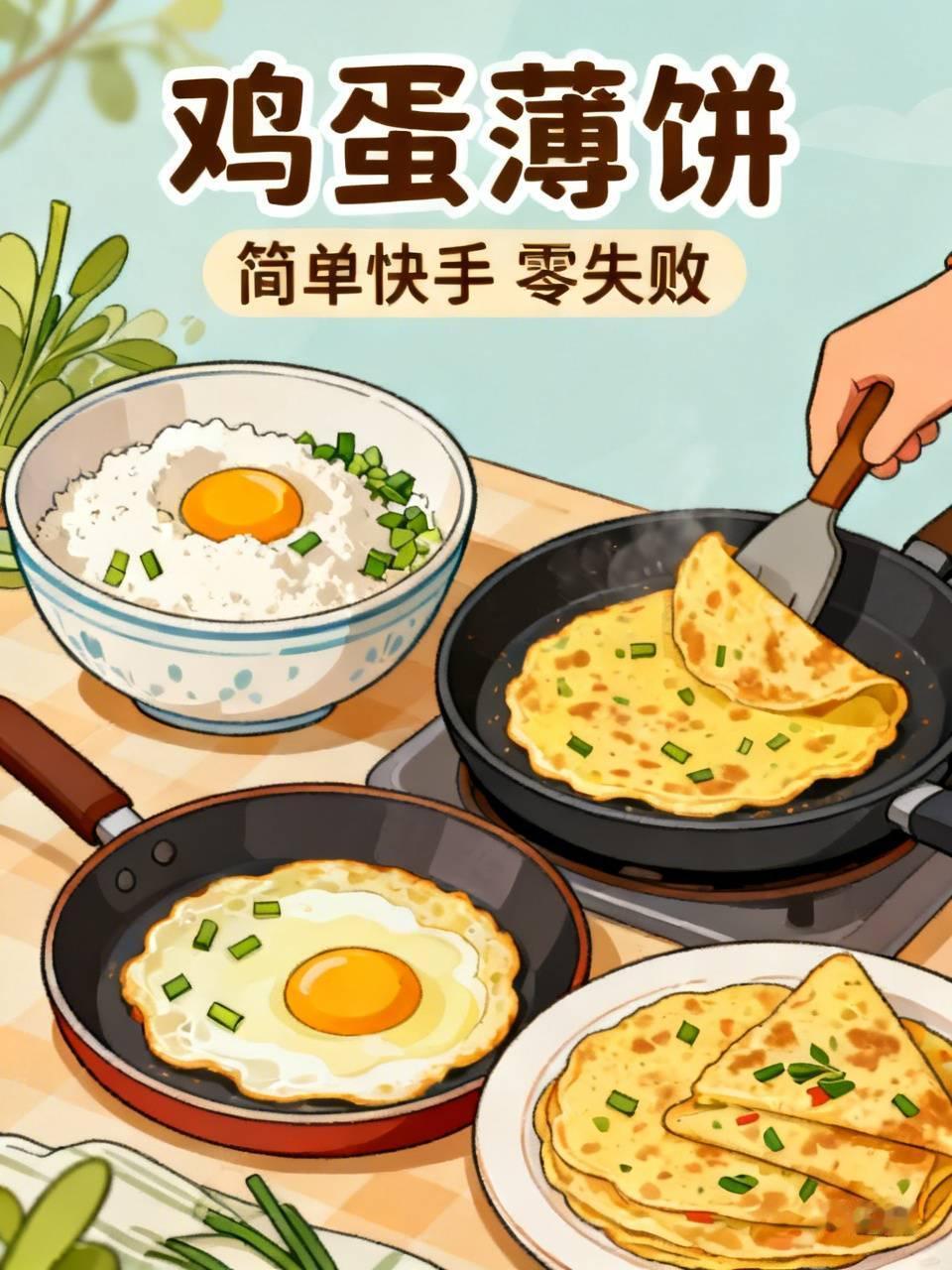 什么面食最简单，我首推鸡蛋薄饼，完全没任何技术门槛。
就找个大碗倒2勺面粉，打俩