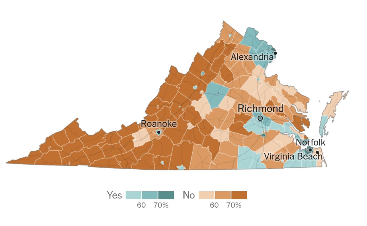 弗吉尼亚州今天进行了一项重要的针对重新划分选区的投票。结果，民主党方面推动的提案