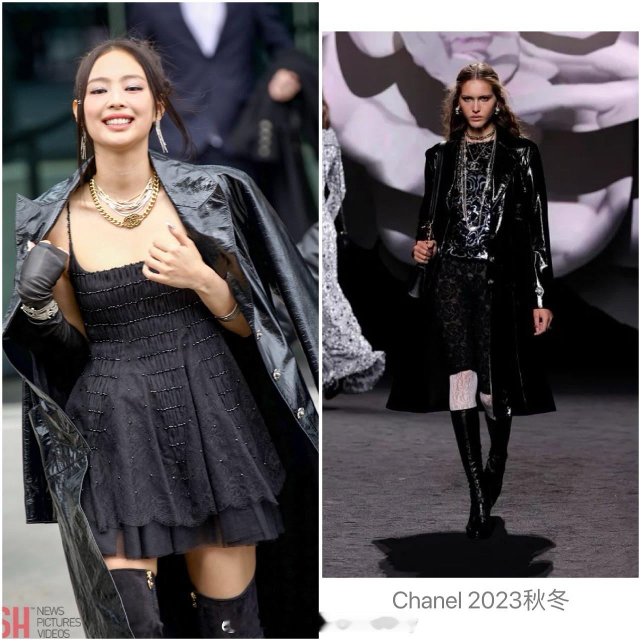 Jennie金智妮最新活动造型，黑色皮夹克搭配蛋糕裙，性感可爱且野性十足～ ​​