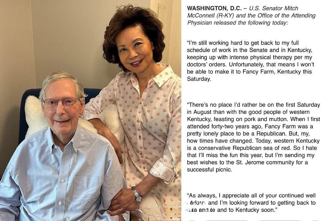 昨天，美国共和党参议员米奇·麦康奈尔的办公室再次发布了一张麦康奈尔本人仍然活着的