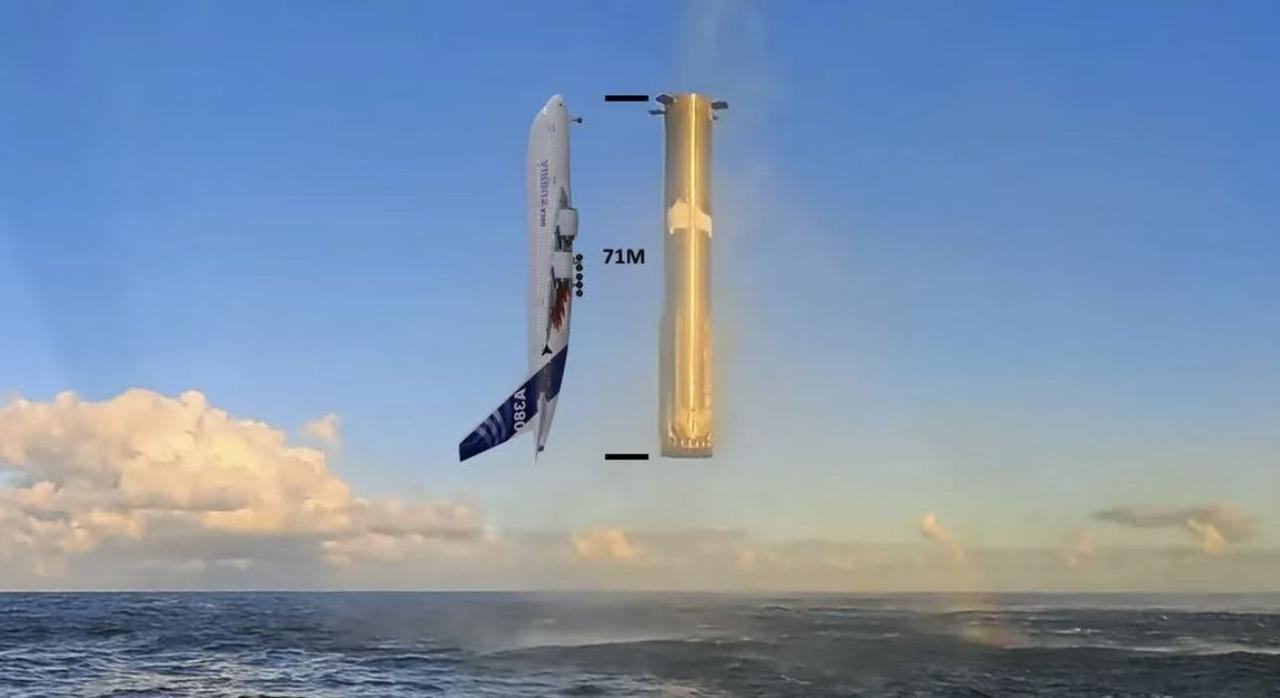 SpaceX发布的助推器降落画面，展示了其超级重型助推器在完成任务后返回的过程。