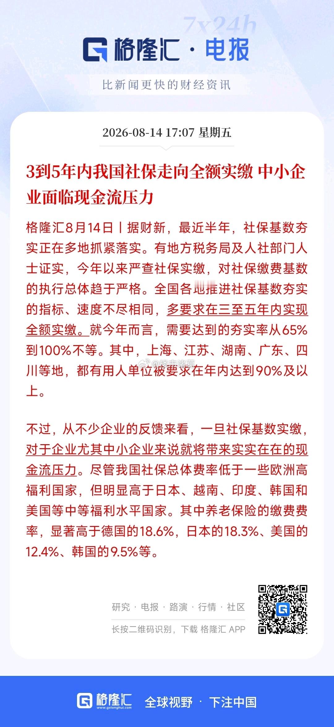 社保要全额实缴，小公司扛得住吗？你觉得社保全额实缴会带来什么变化？