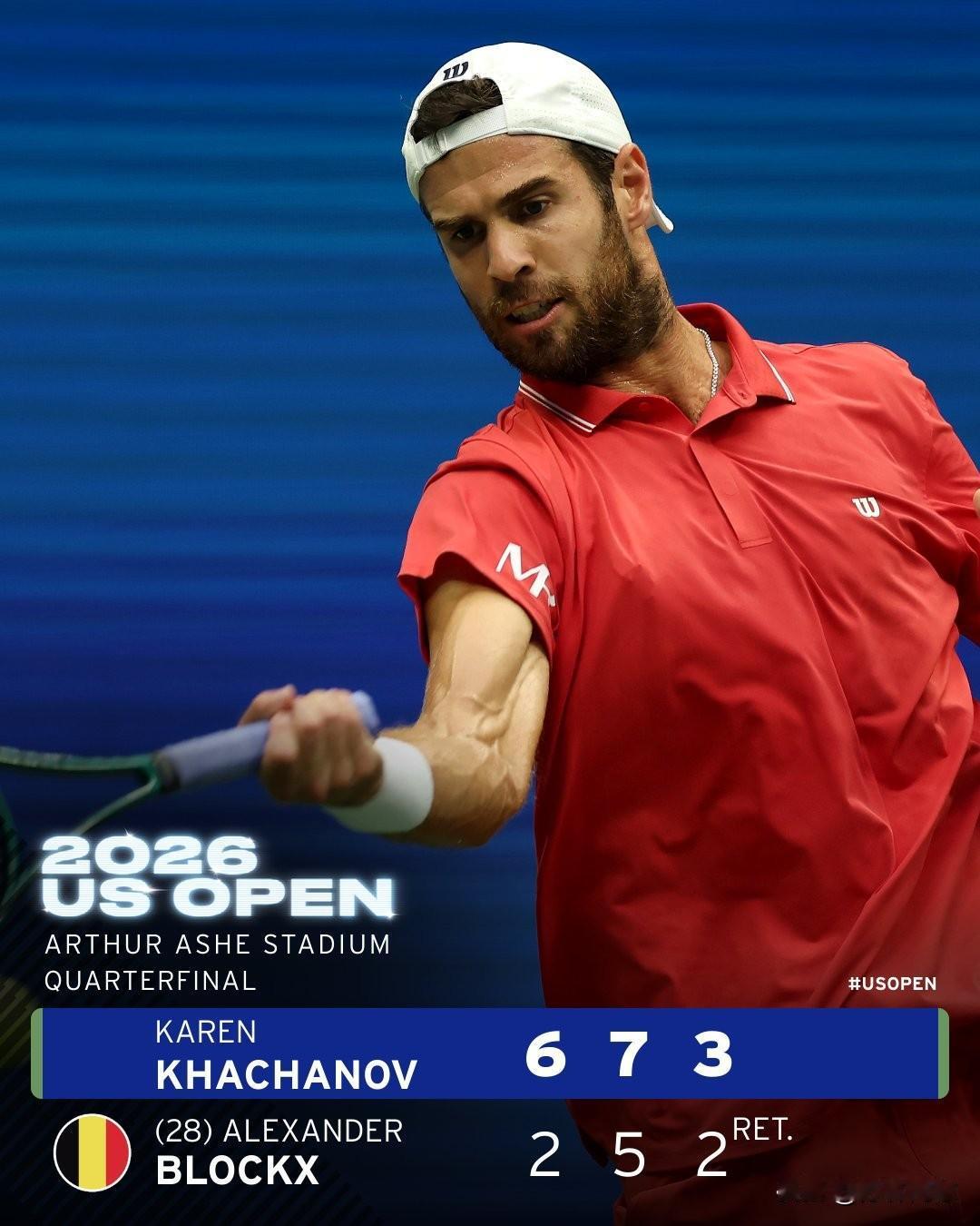 🇷🇺卡恰诺夫6-2/7-5/3-2ret布洛克斯🇧🇪
布洛克斯因伤退赛，