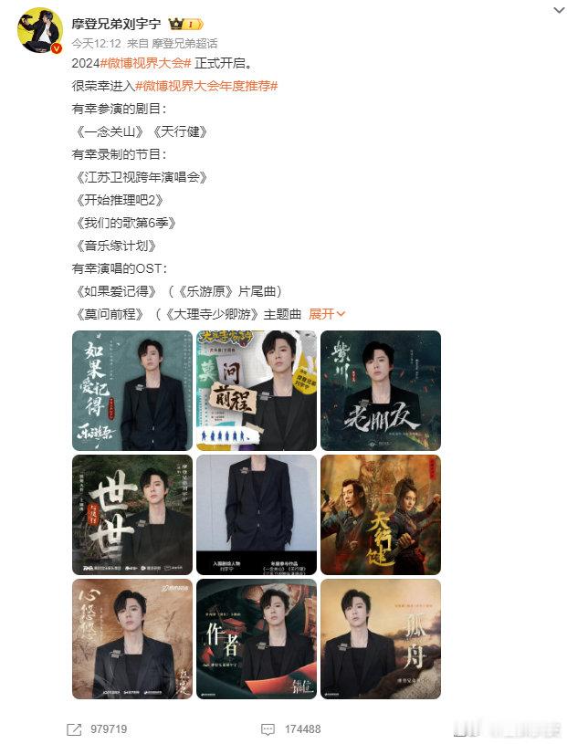 刘宇宁微博视界大会入围作品好多啊，不愧是顶刘啊，强的可怕[赞] ​​​