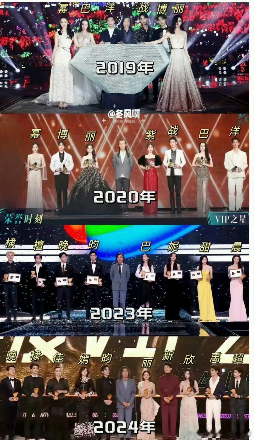 历年的星光大赏vip之星 从早期的单人荣誉到后来的阵容扩容，VIP之星的评选始终