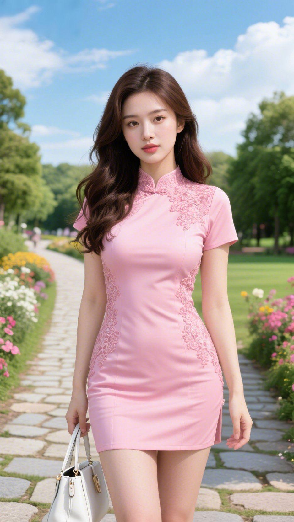 晴日芳园花径
 
晴云舒展碧天宽，石径蜿蜒入翠团。
夹道繁英开烂漫，环园嘉树覆清