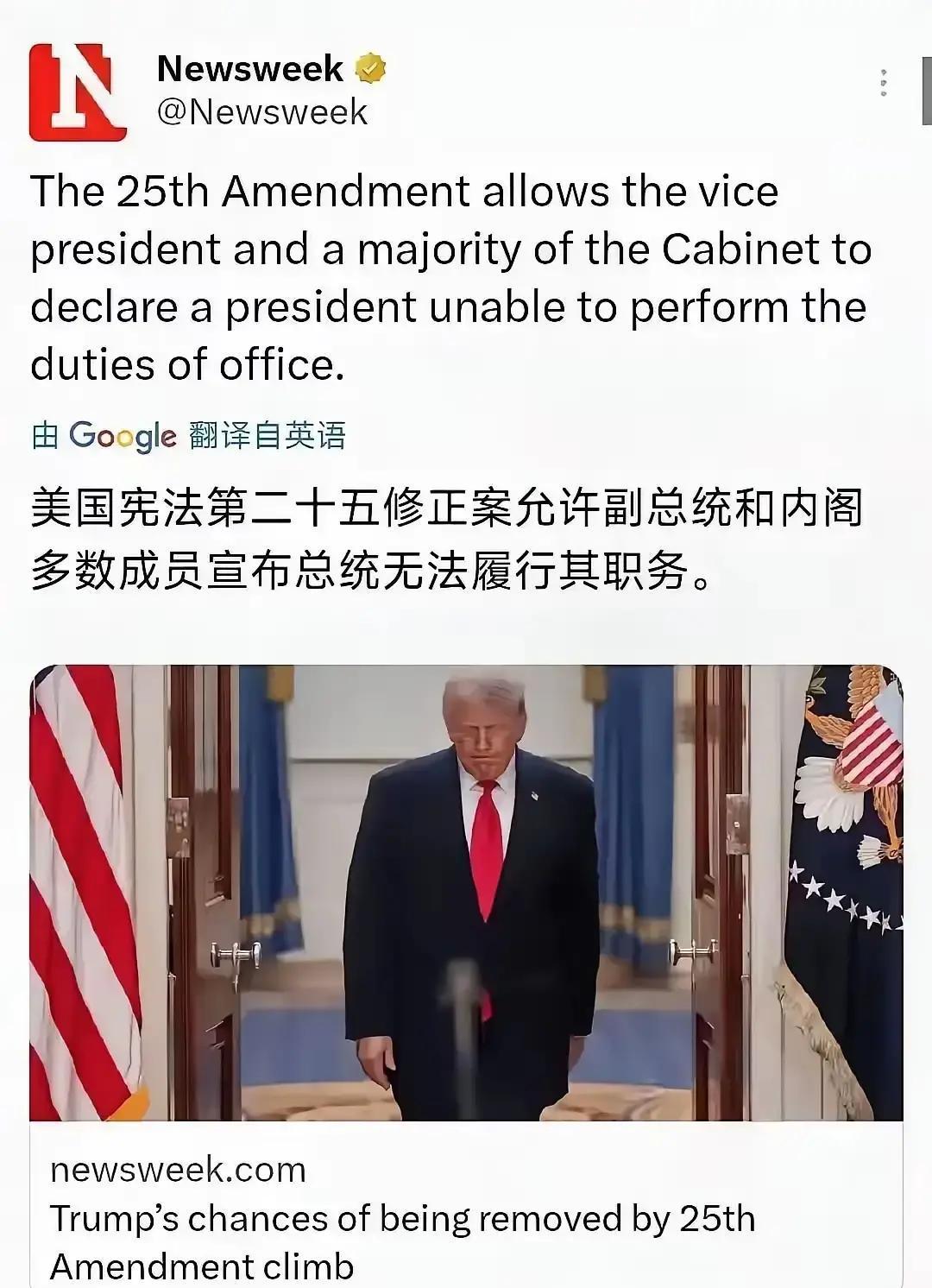 2024年华盛顿爆雷，特朗普总统竟被副总统和内阁围攻，宪法第25条成杀手锏，这正