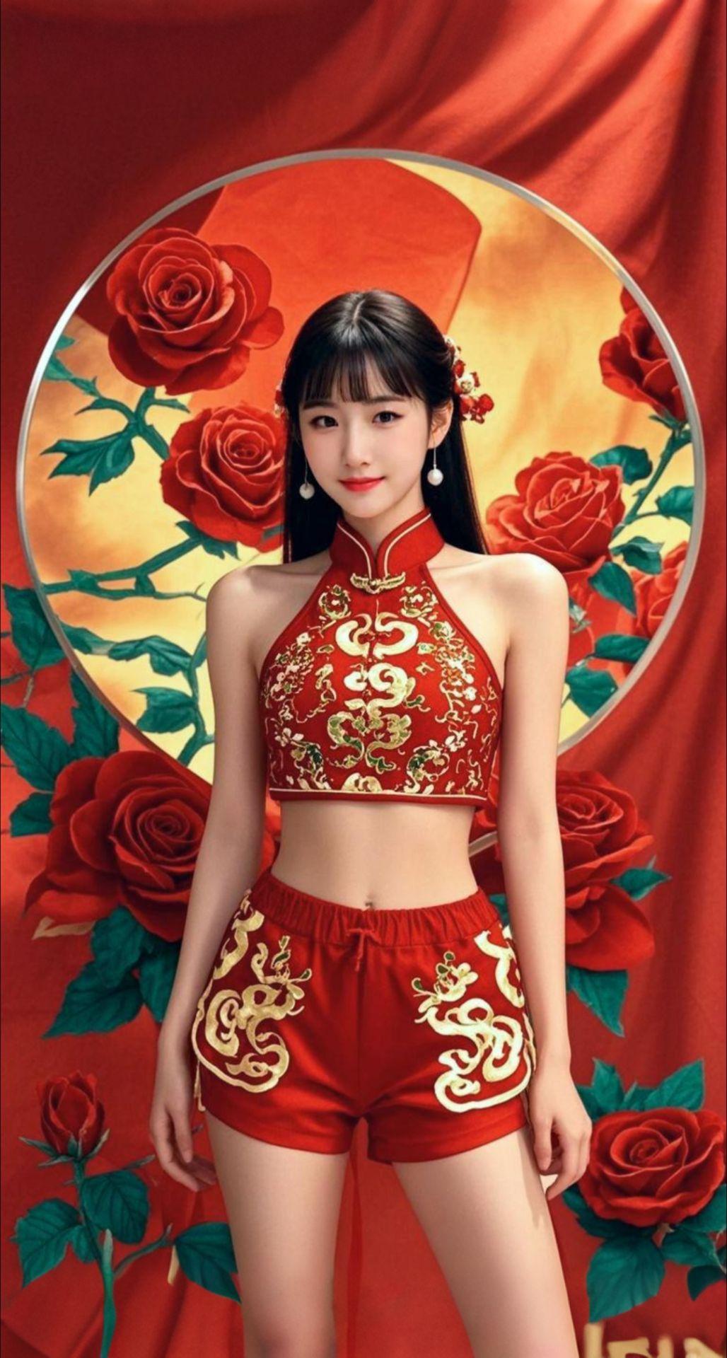 AI扩图 AI红韵佳人