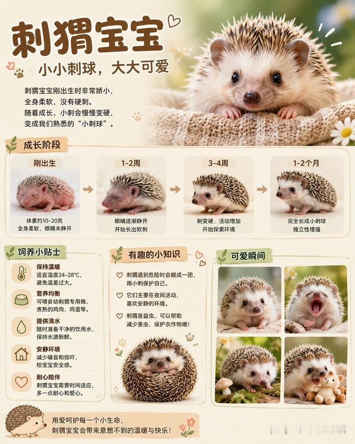 刺猬宝宝：小小身影，藏着满满的治愈力量
别看刺猬宝宝浑身长满小刺，它们小时候却是