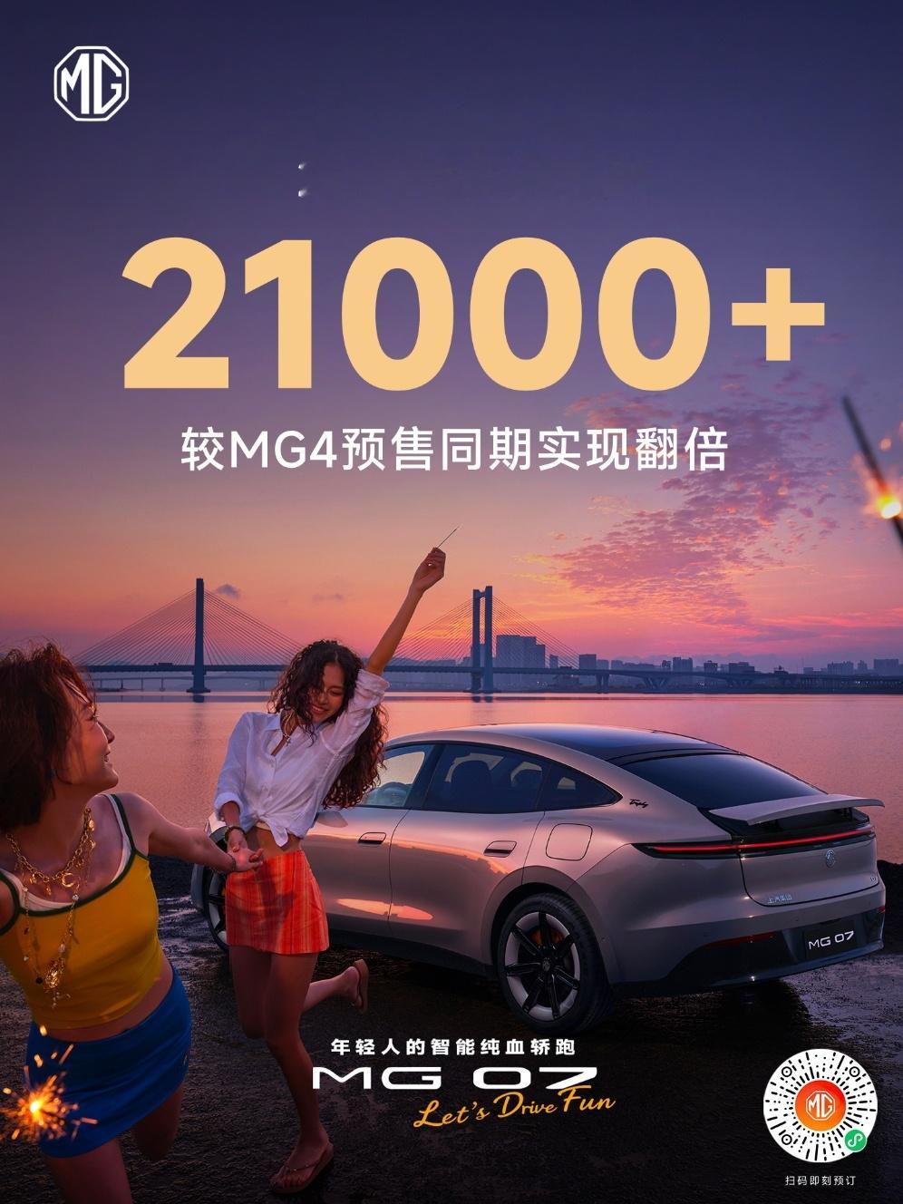 MG07预售20小时小订突破21000台7月29日，MG旗下新能源旗舰轿跑MG0