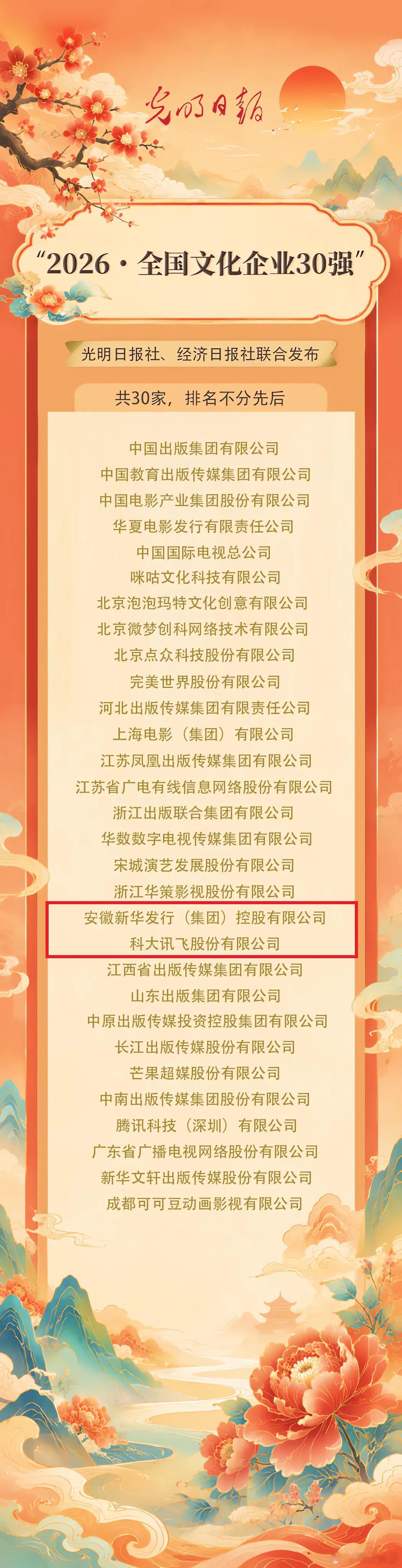 5月21日，光明日报社和经济日报社联合向社会发布“2026·全国文化企业30强”