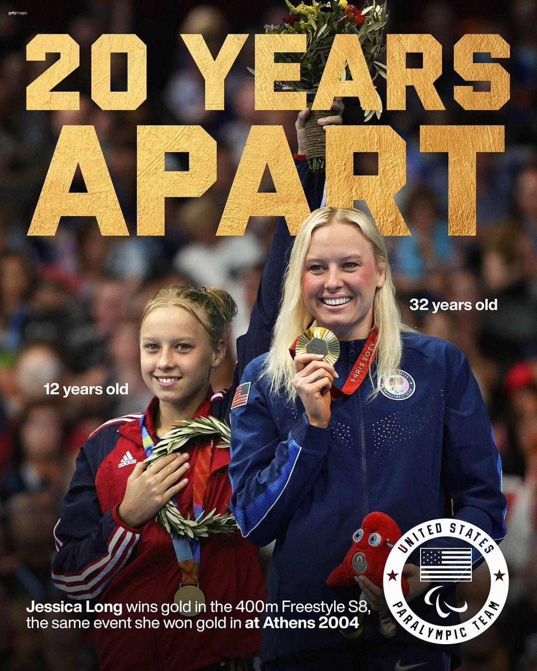 美国 Jessica Long 杰西卡朗在2024巴黎残奥会上夺得游泳女子400