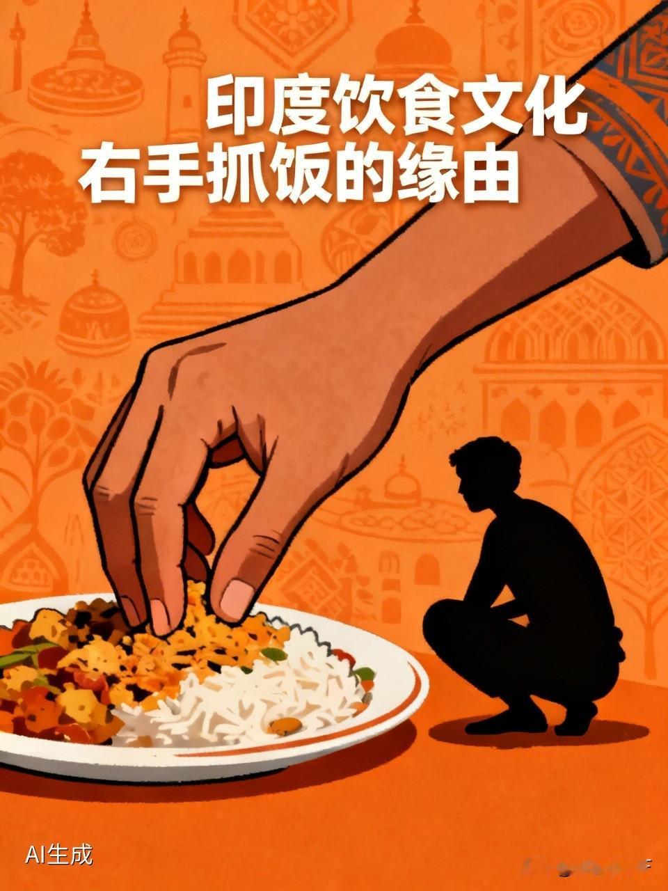 印度人用右手抓饭，这和他们的习俗有关。在印度，左手被视为不洁，因为上厕所时用左手