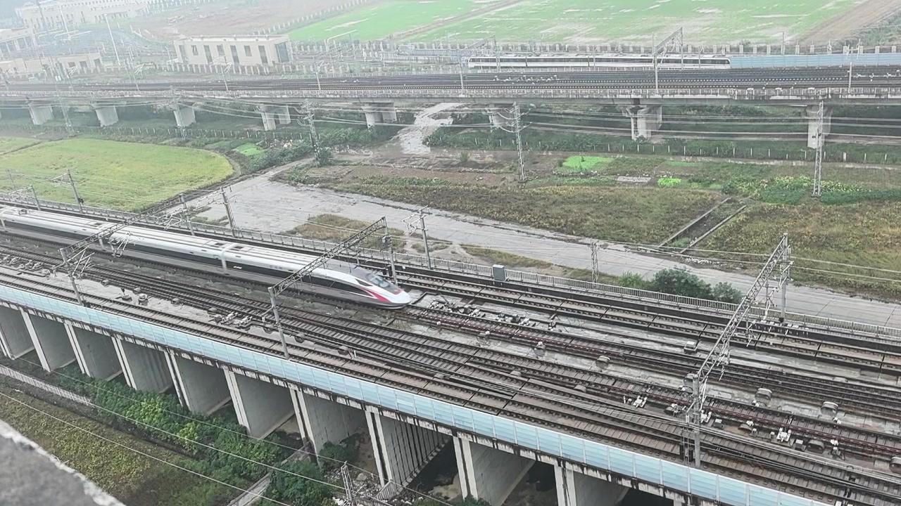 紫薇仙子稳坐地铁六号线停车场，看高铁如红神龙般呼啸进站，速度比地铁快太多，科技感