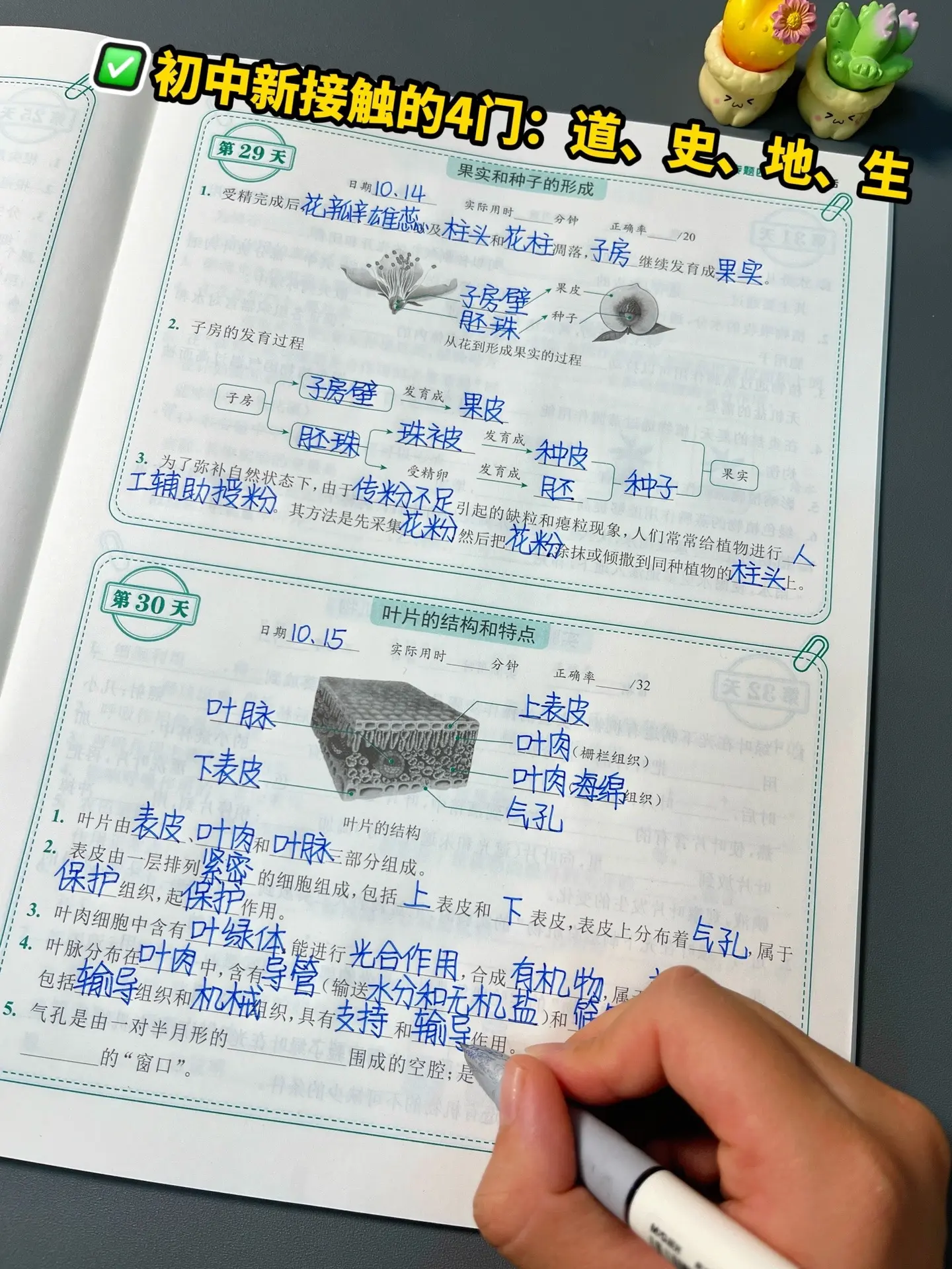 初中小四门睡前默写，初中三年的知识点考点全覆盖，同步课本，每天一练省时高效