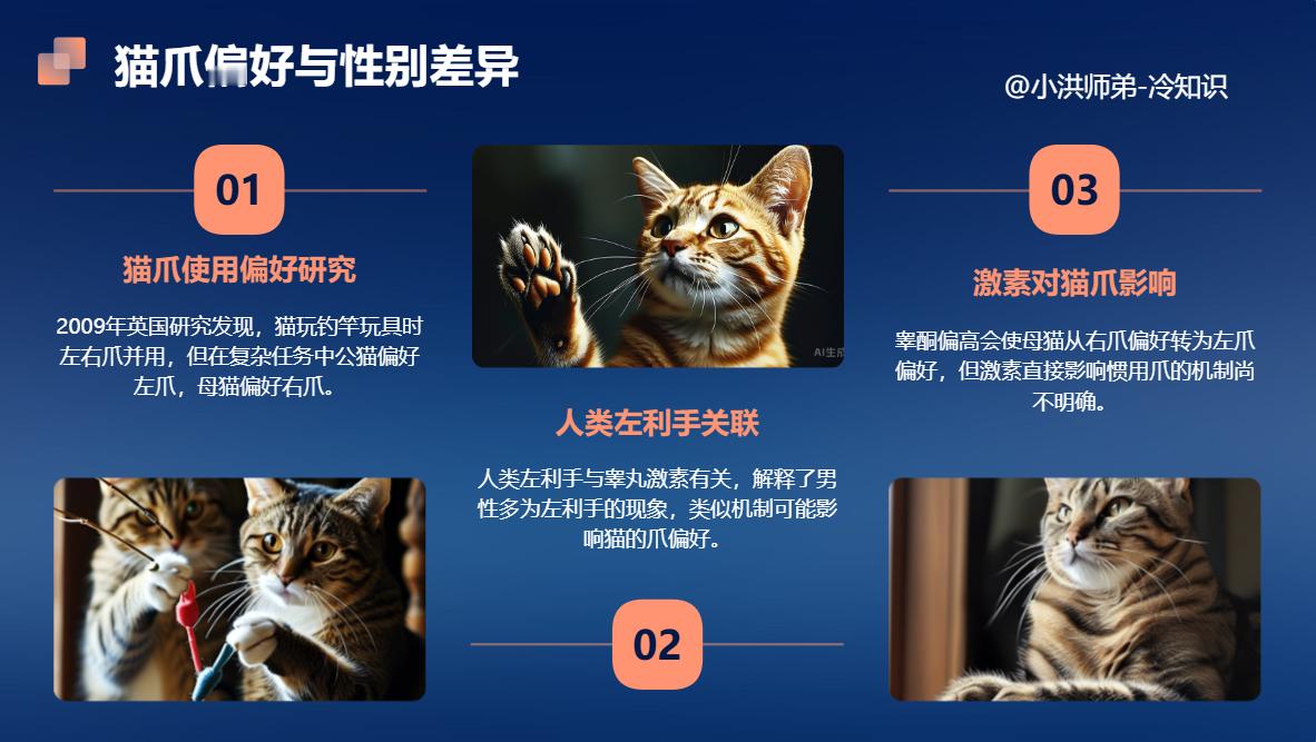 为什么母猫是右利手而公猫却是左利手？2009年，英国贝尔法斯特女王大学的科学家发
