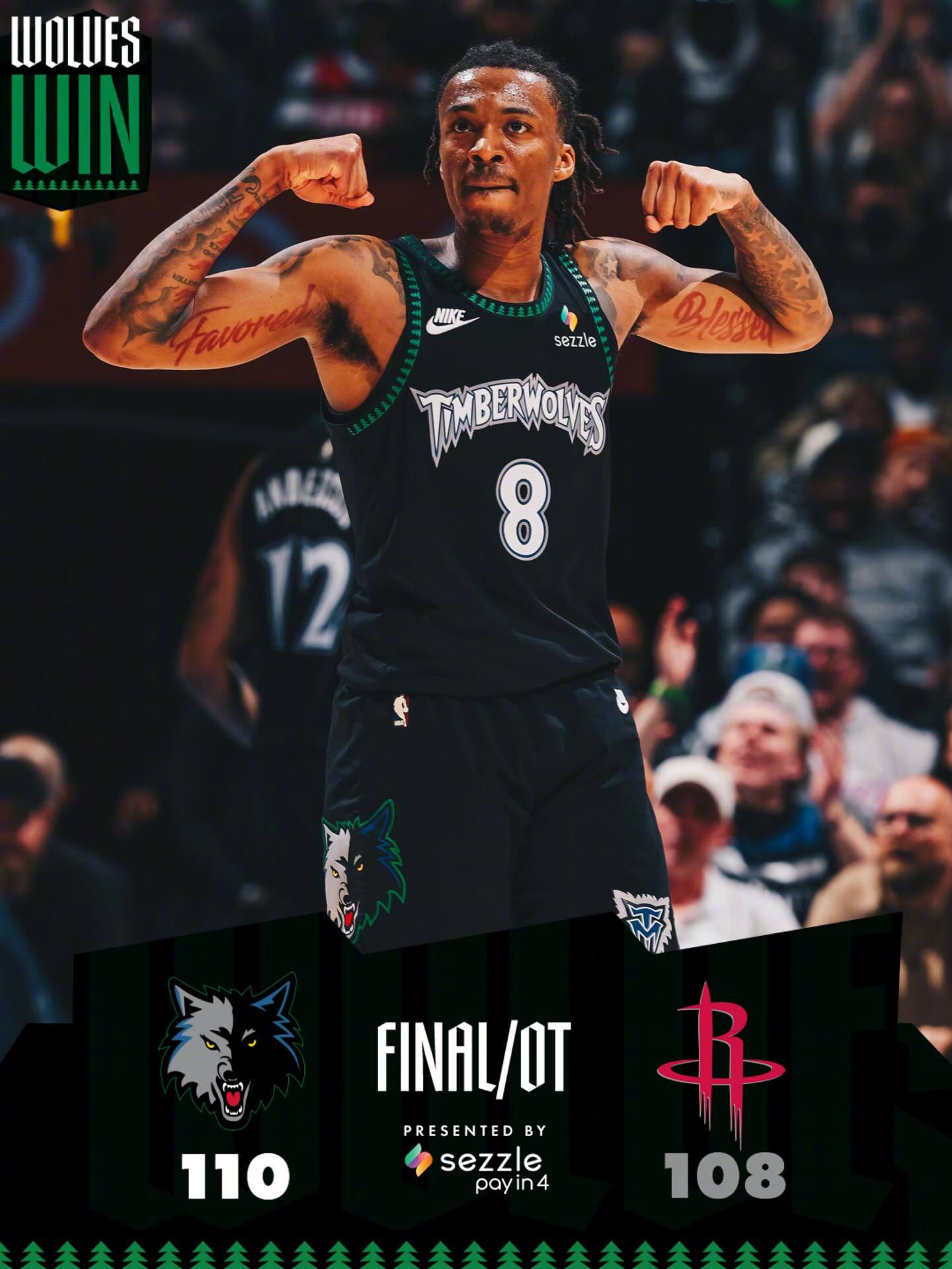 森林狼加时110-108击败火箭！加时赛火箭打出13-0，随后森林狼还了一波15