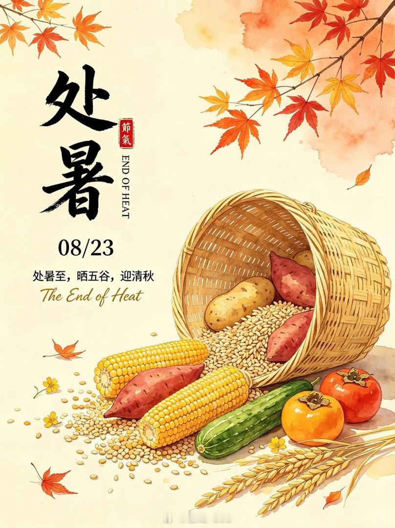 🍂☀️²⁰²⁶/₀₈.₂₃ᵕ̈🍂处暑至，暑气退，秋意起。愿秋风卷走烦恼，秋雨