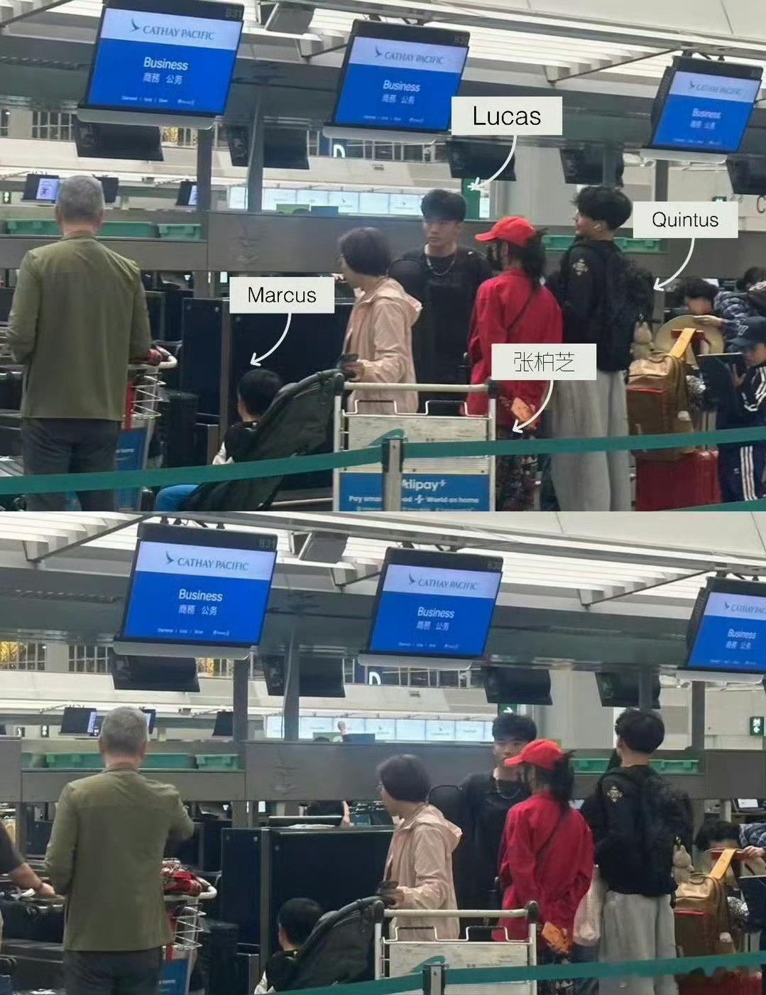 偶遇张柏芝带三个儿子现身机场网友机场偶遇张柏芝和三个儿子，一家四口罕见同框，好像