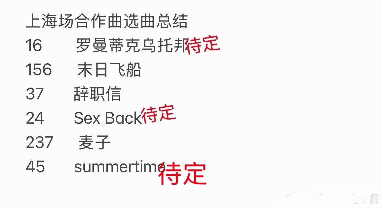 投上海场合作曲选曲瓜🍉16        罗曼蒂克乌托邦（待定）156    