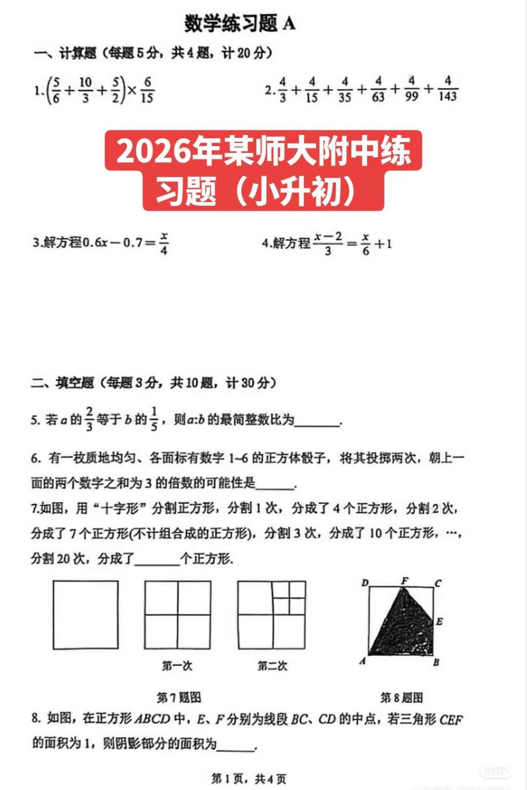 2026某师大附中练习题（小升初）