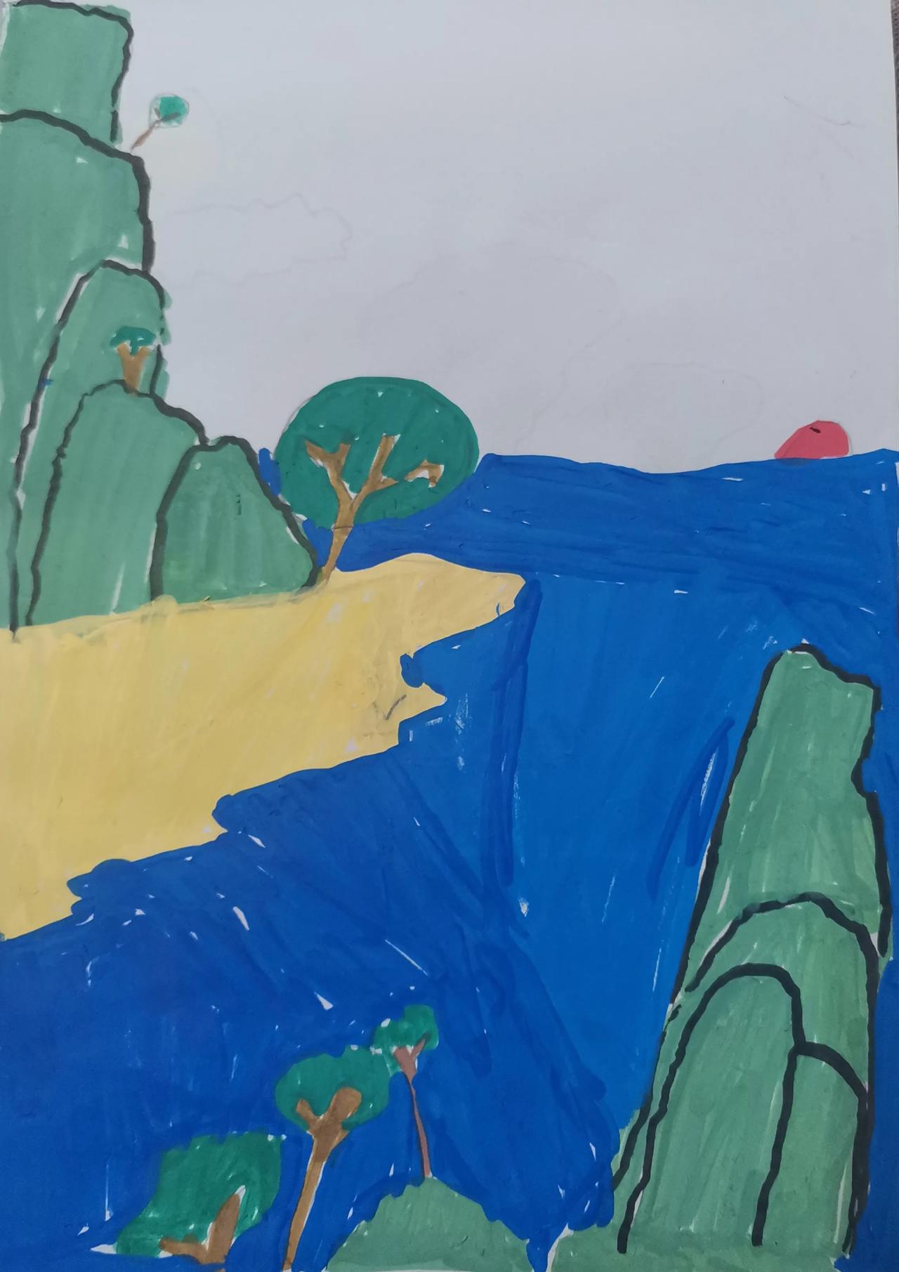 高山上，云海间
怎一个美字了得……
这是儿子昨天画的画
我知道，儿子画不出那种神