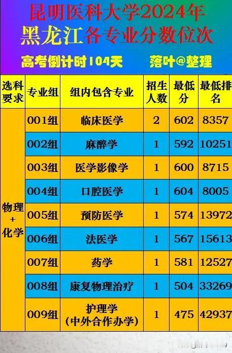 昆明医科大学2024年黑龙江省本科批次录取分数线。