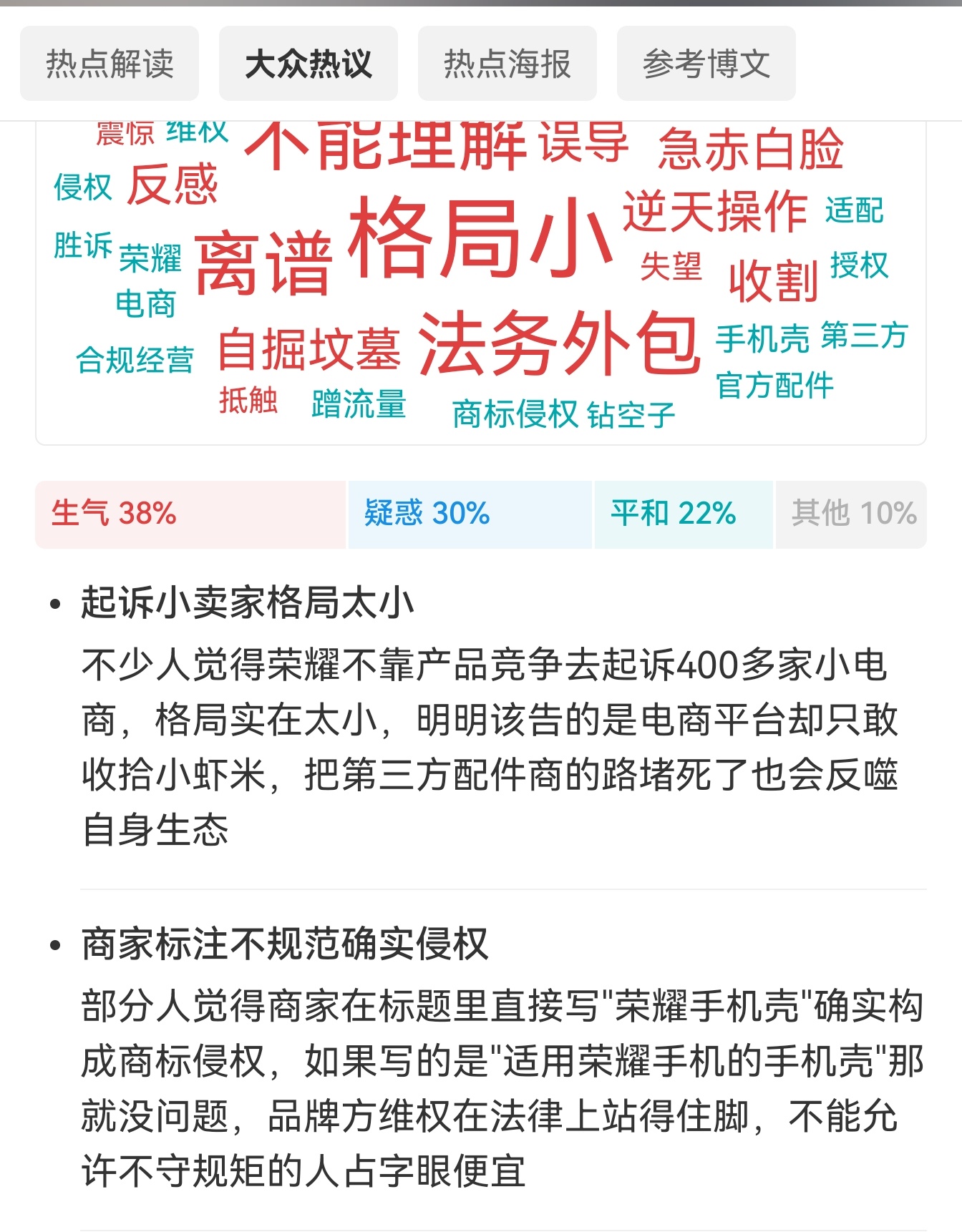 小铺夜聊：今天，荣耀密集起诉手机壳电商这个事情挺多人在讨论，大家觉得，「xx手机