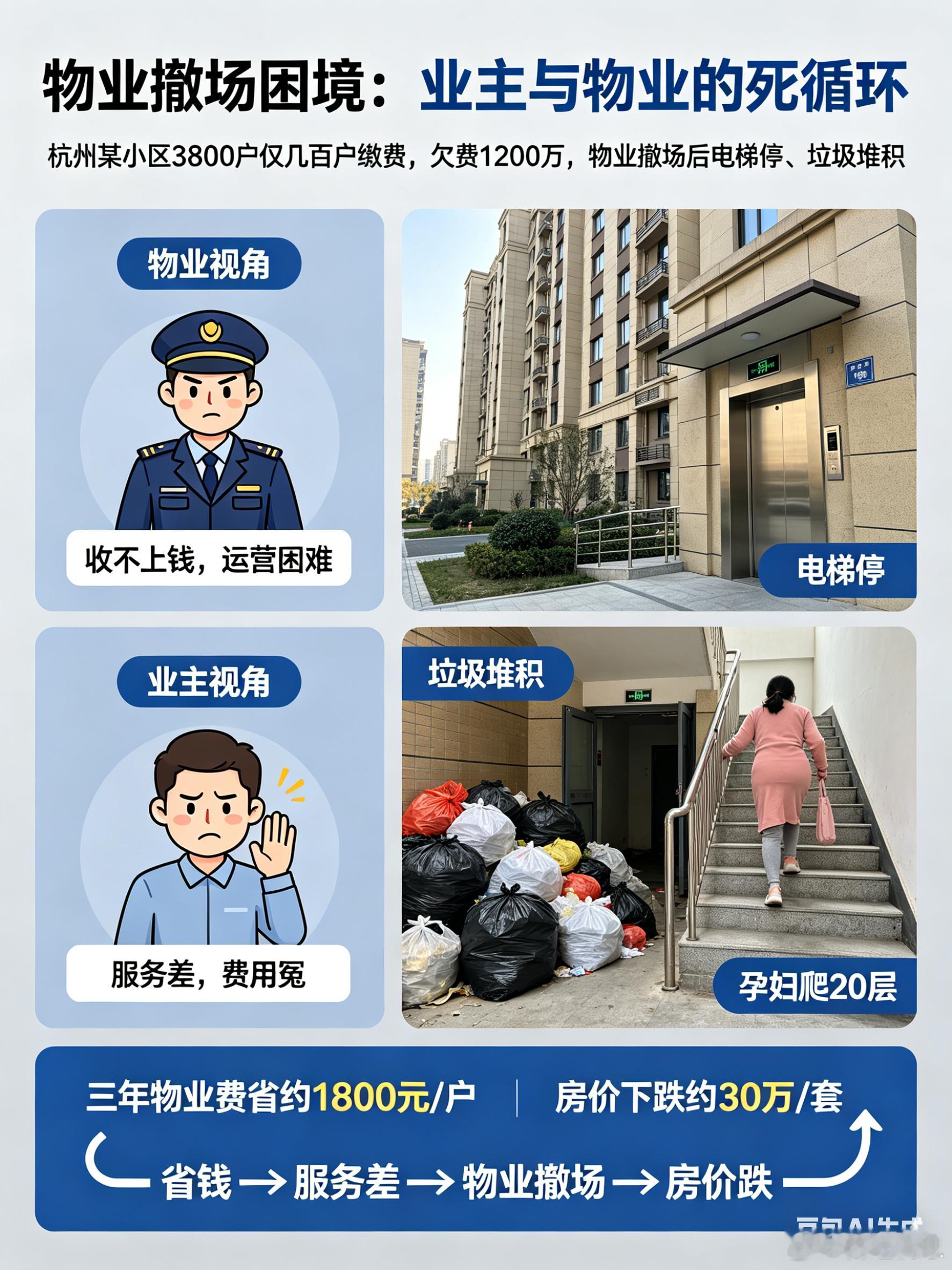1年超200个小区遭物业撤场物业和业主，互相看不惯对方很多年了。物业说收不上钱，