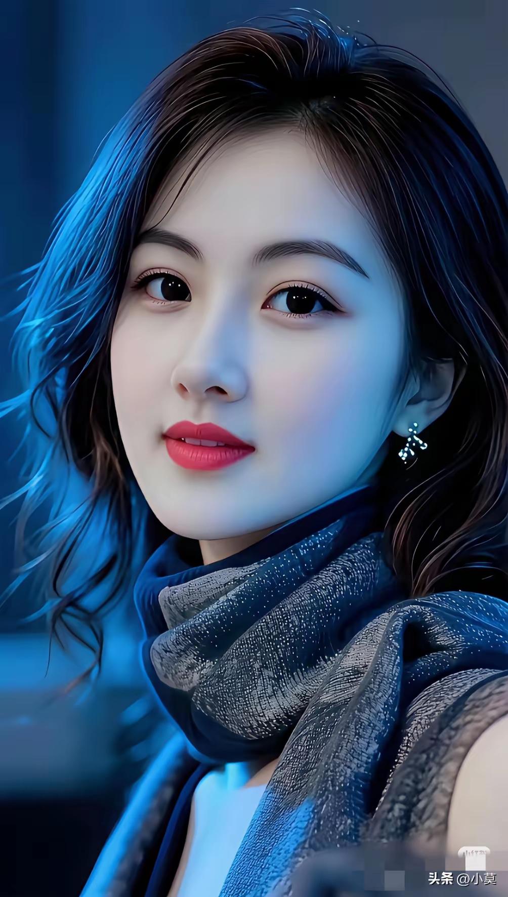 蓝调光影下的温柔女神，散发着迷人的魅力！