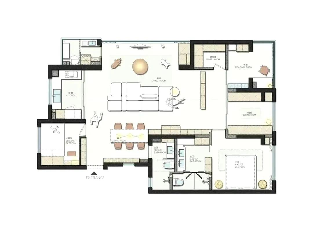 原木风平层简直是理想家居的典范。像 370m²的大平层，落日下的客厅超温暖，27