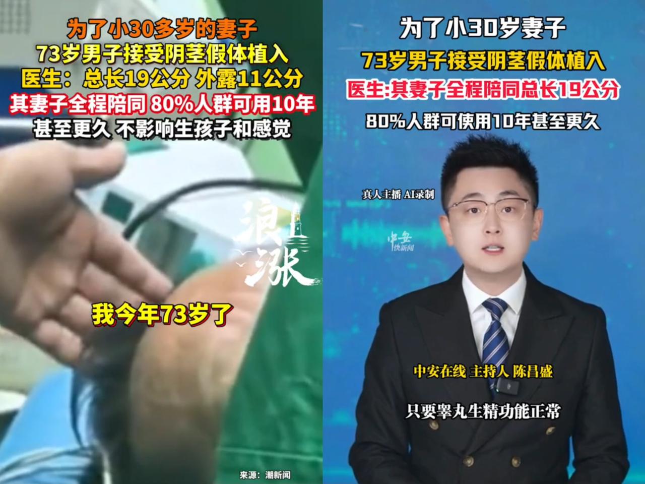 你敢相信？
73岁大爷为小30岁妻子
植入

19公分假体，“这是真爱！”好多人