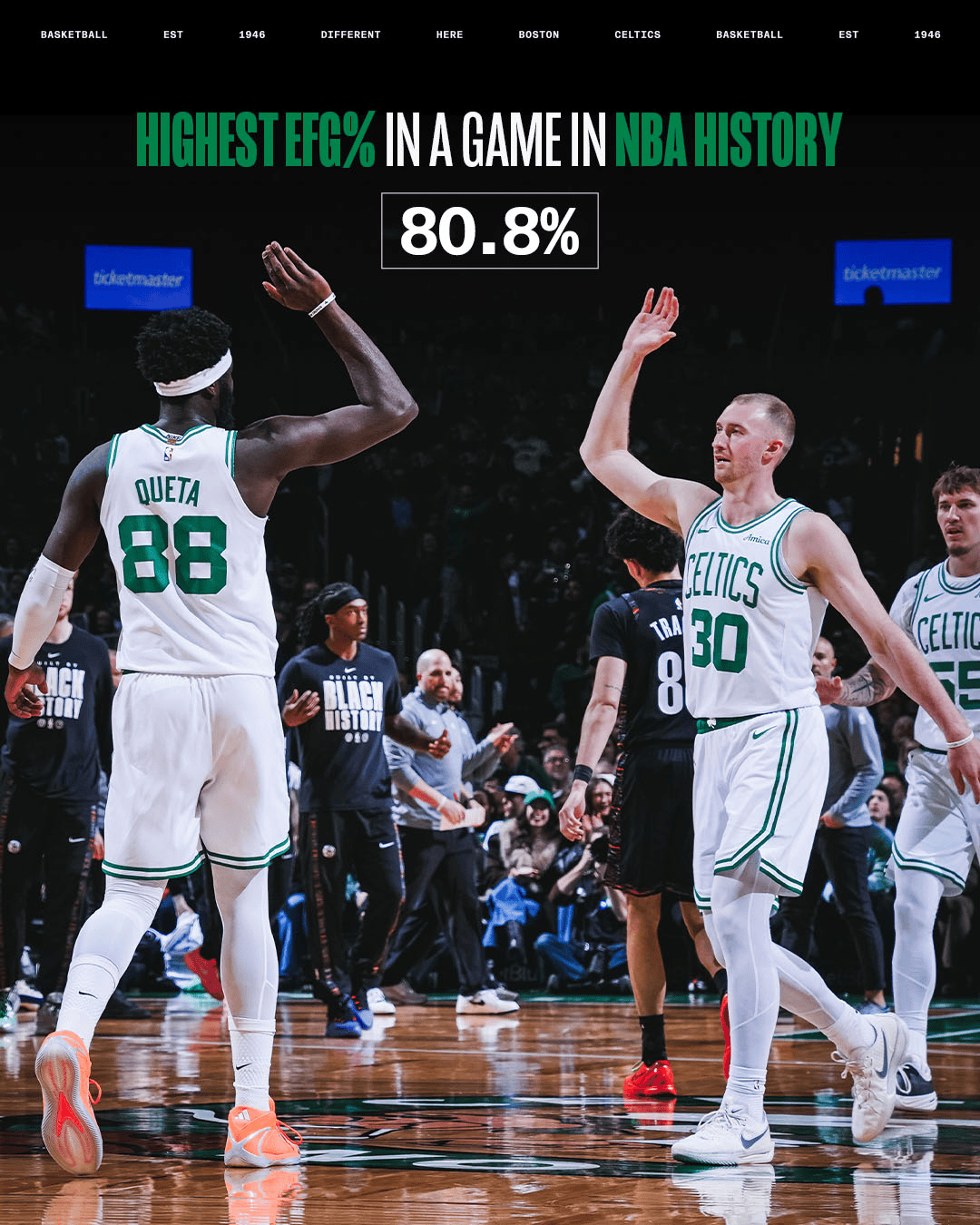 魏大勋恋综鲶鱼嘉宾狂胜篮网这一场，凯尔特人全队手感爆棚，他们78投52中，投篮命