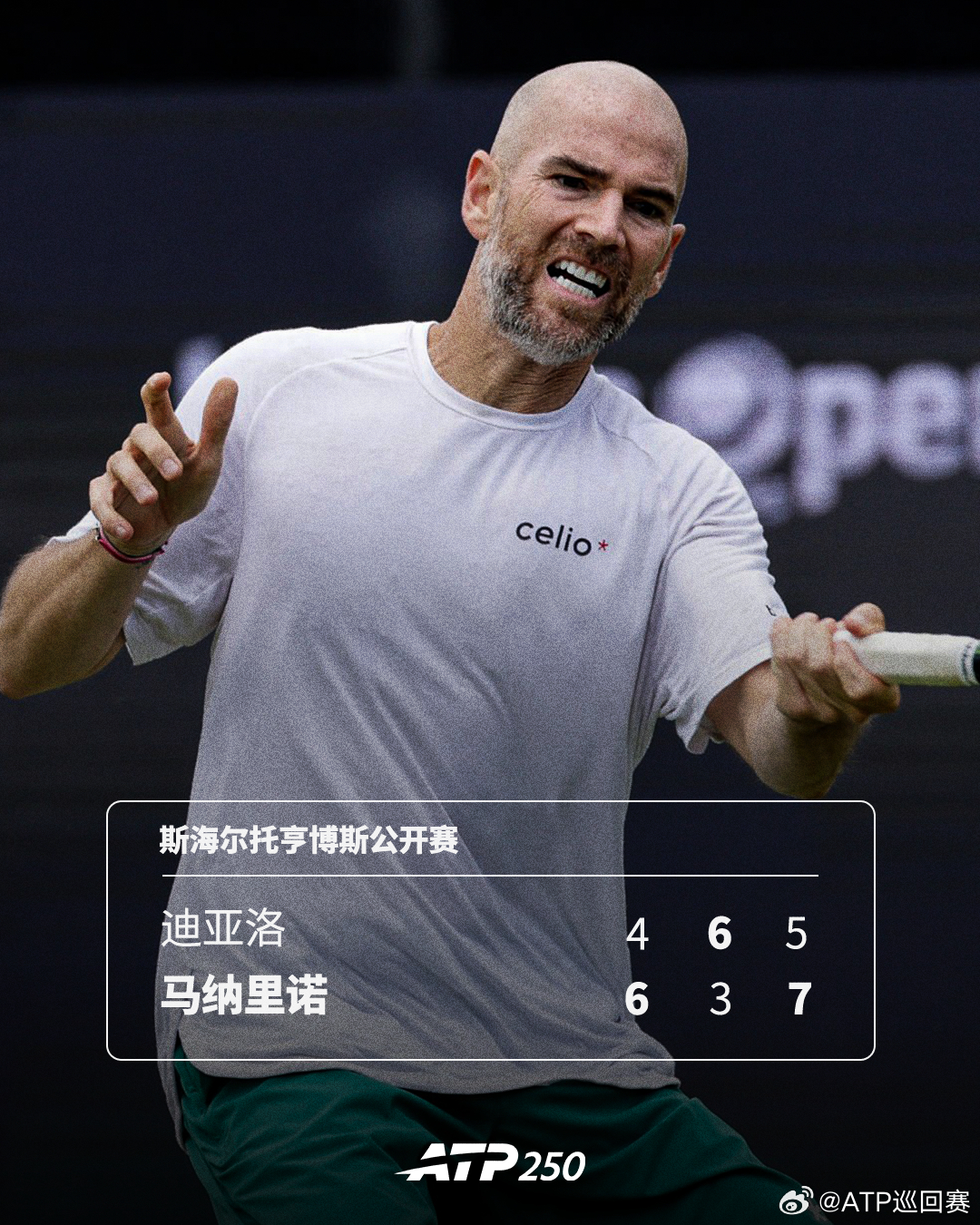 迪亚洛卫冕首战出局ATP250 斯海尔托亨博斯公开赛首轮，法国老将马纳里诺以6-