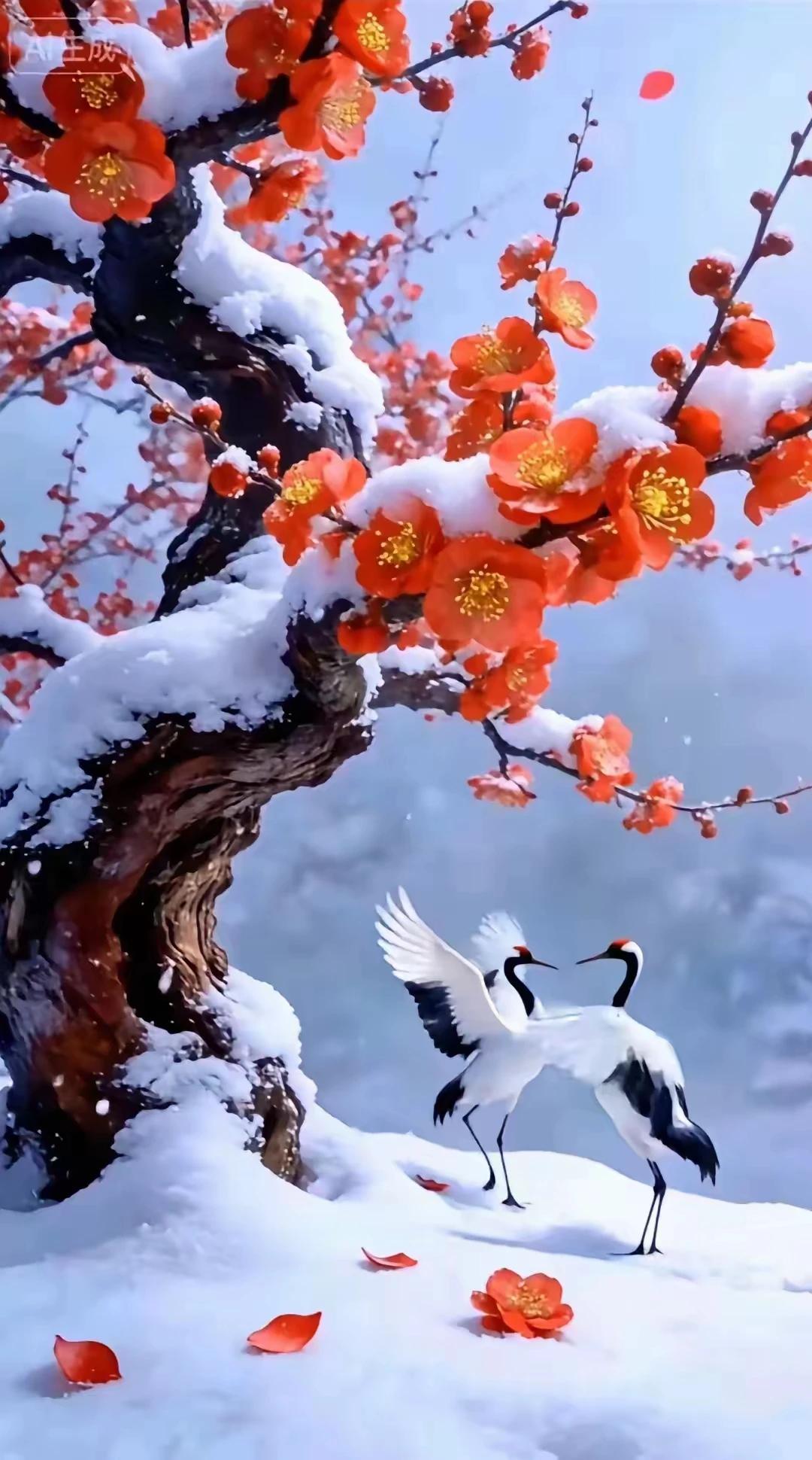 我问寒梅几度开
寒梅答我耐霜来
傲雪寒梅花自开
琼花飞舞暗香来