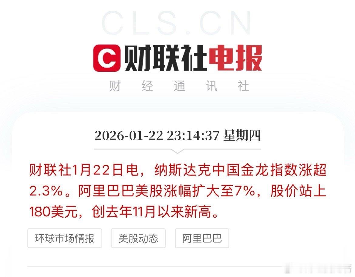 1月22日，纳斯达克中国金龙指数涨幅扩大至2.3%，中概股迎来强势反弹，龙头标的
