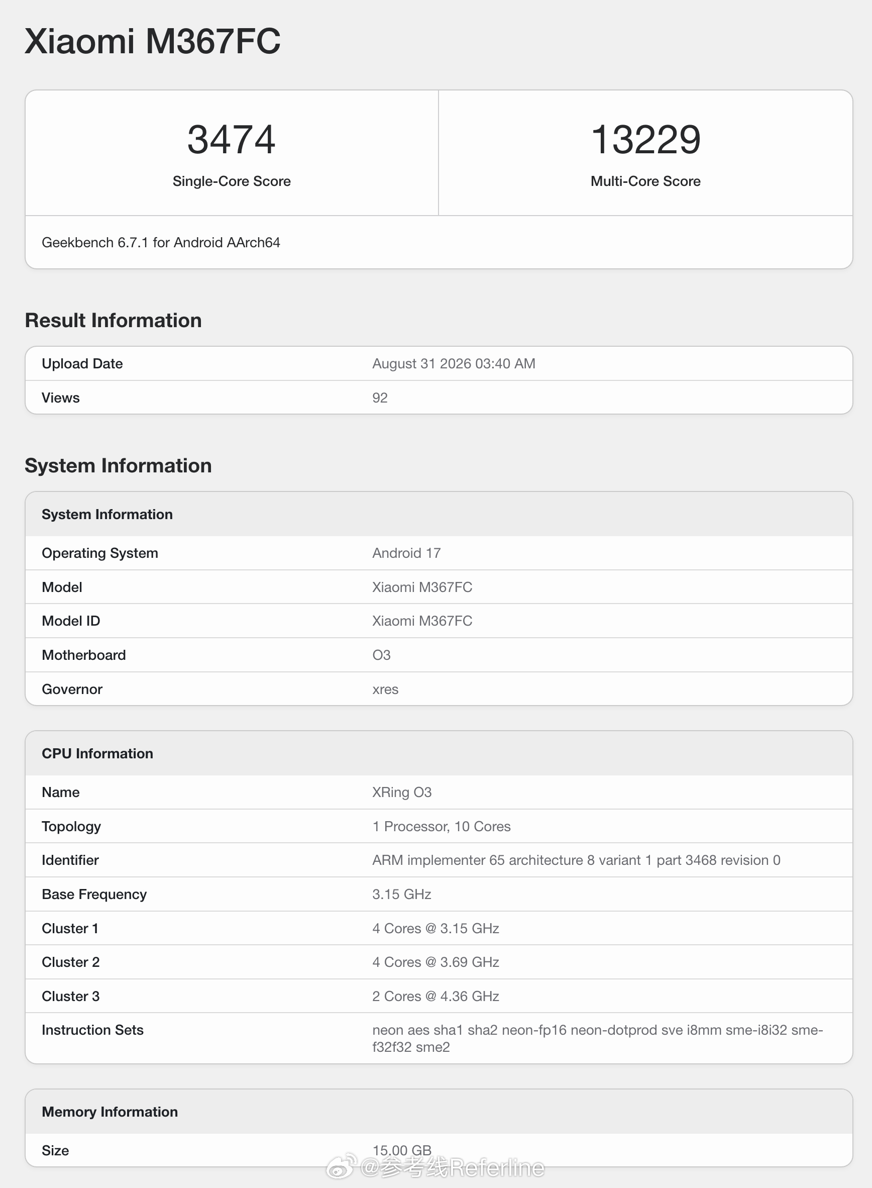 小米平板 9 Pro Max 的 Geekbench 6 跑分出炉，型号 M36