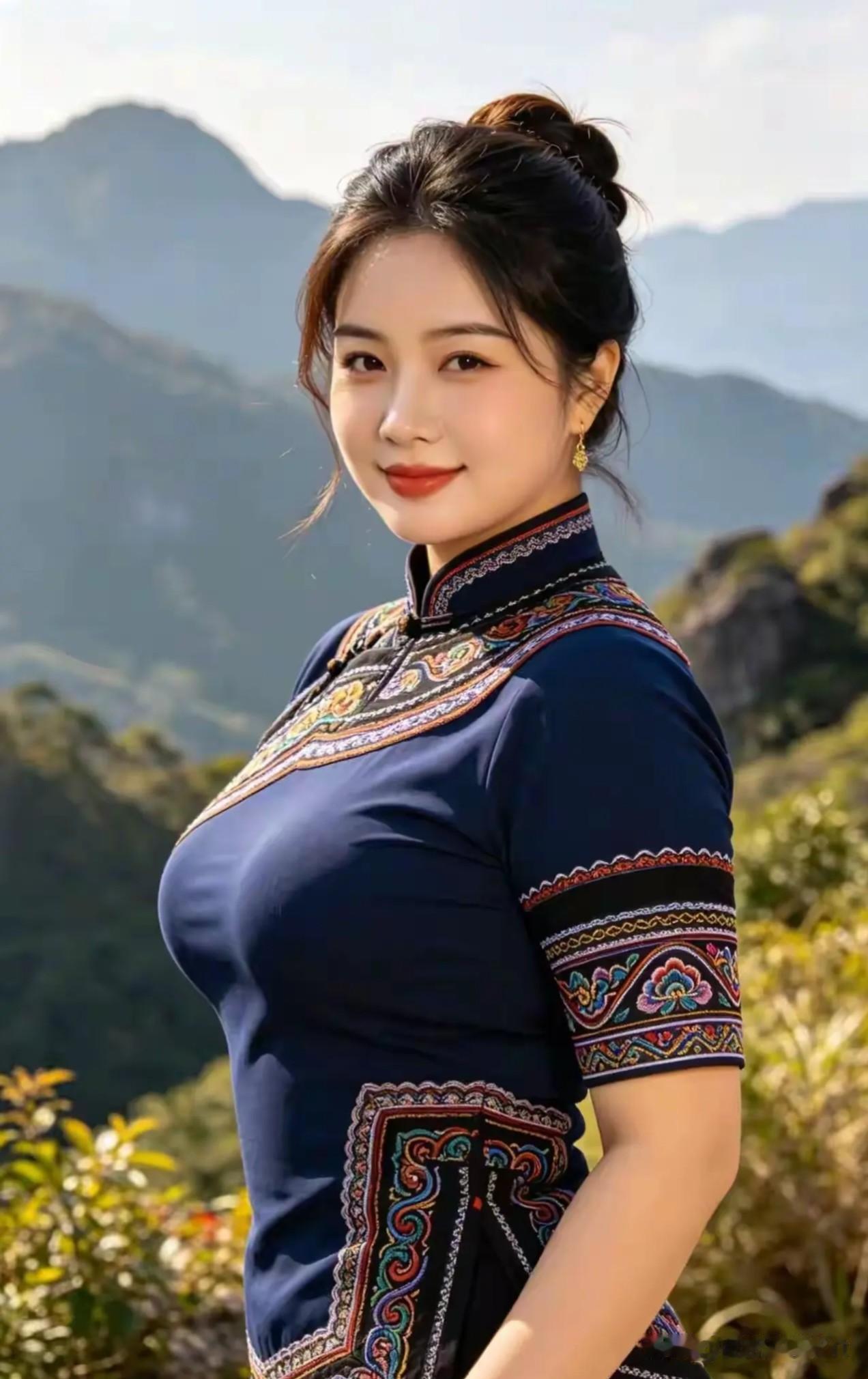 五律·山妍
 
叠嶂凝清翠，罗衣绣锦纹。
云光浮秀靥，山气伴芳芬。
浅笑融风软，